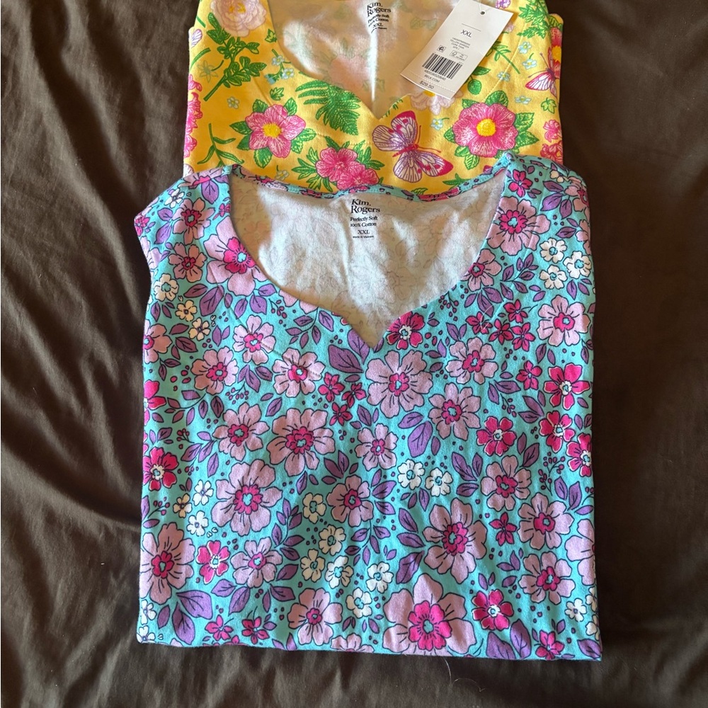 Kim Rogers Pink and Blue Floral Tank Tops